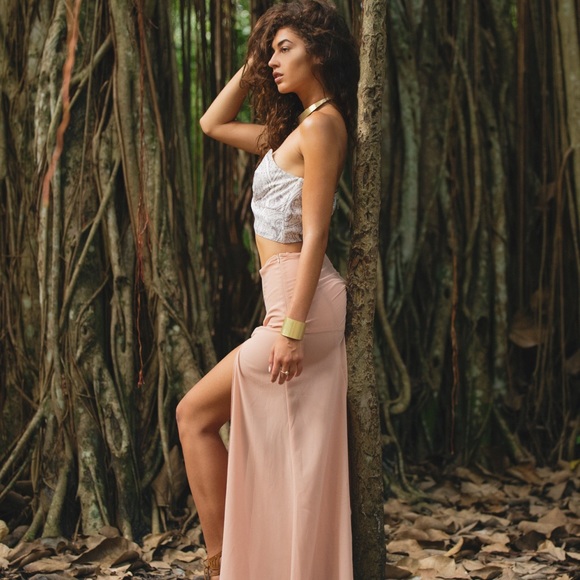 Peach Sheer Maxi Skirt - Picture 2 of 6